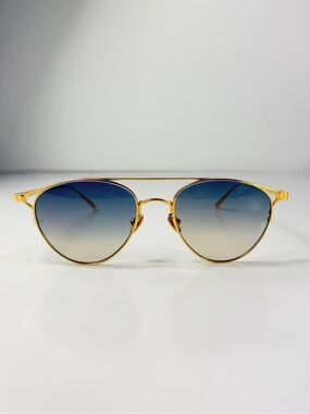 Linda Farrow Omar Aviator Sunglasses Gold Blue LFL804 C7 Titanium NWT Full Set